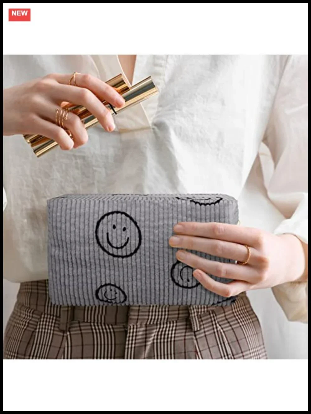 Corduroy Smile Face Makeup Cosmetic Bag Set of 3 Travel Toiletry Organizer